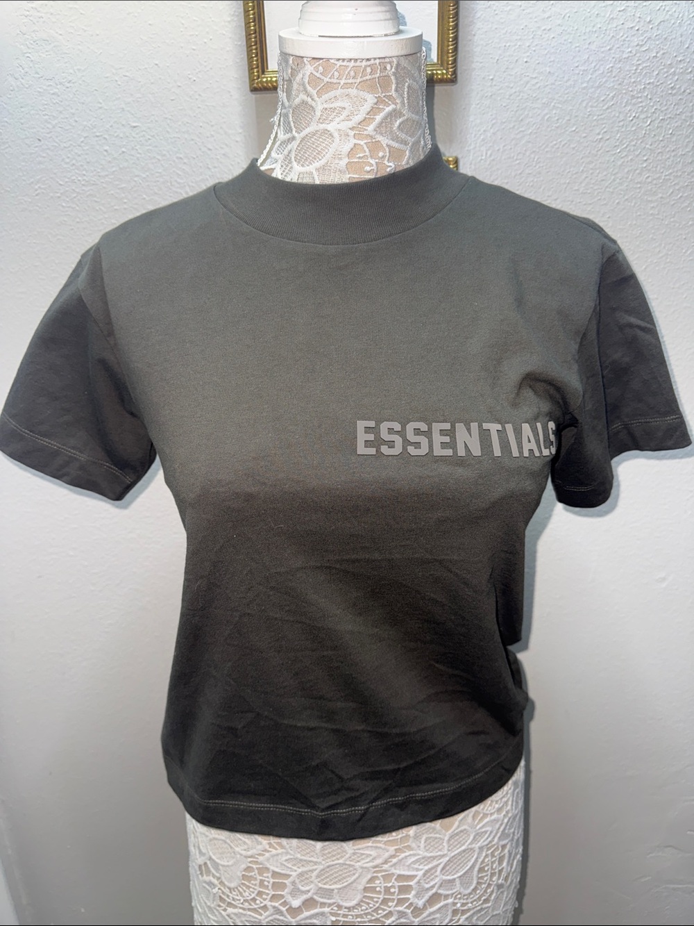 ESSENTIALS Olive Crewneck Short Sleeve Logo Tee